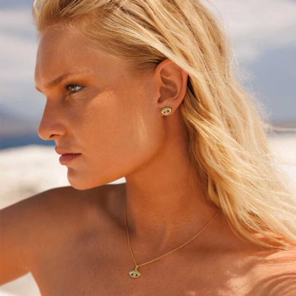 Δεύτερη φωτογραφία του προϊόντος Petite Greek Eye Earrings / Green + Blue