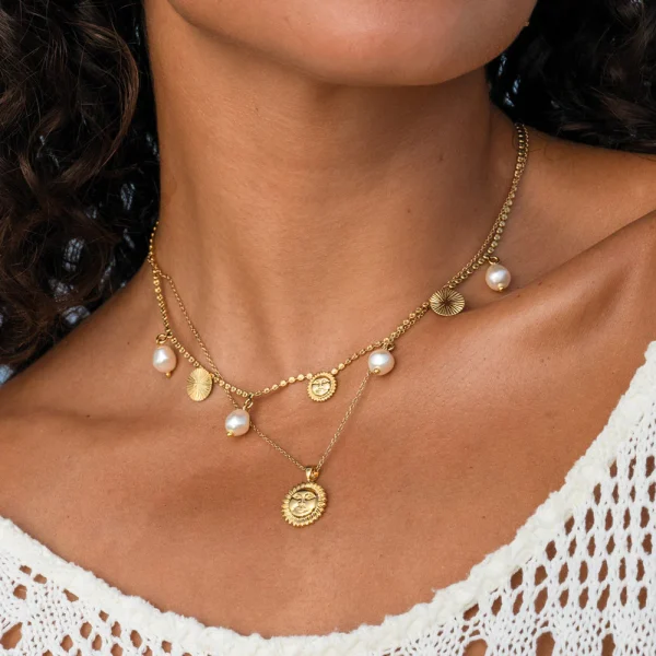 SUN AND PEARL NECKLACE GOLD-CRYSTAL - Image 2