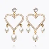 Heart pearl earrings gold and crystal