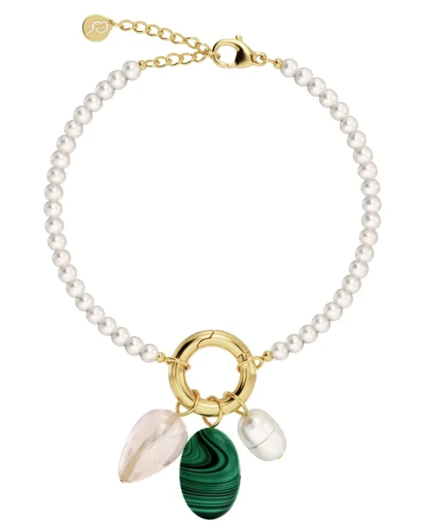 Beach Pearl Green Stone Bracelet Gold