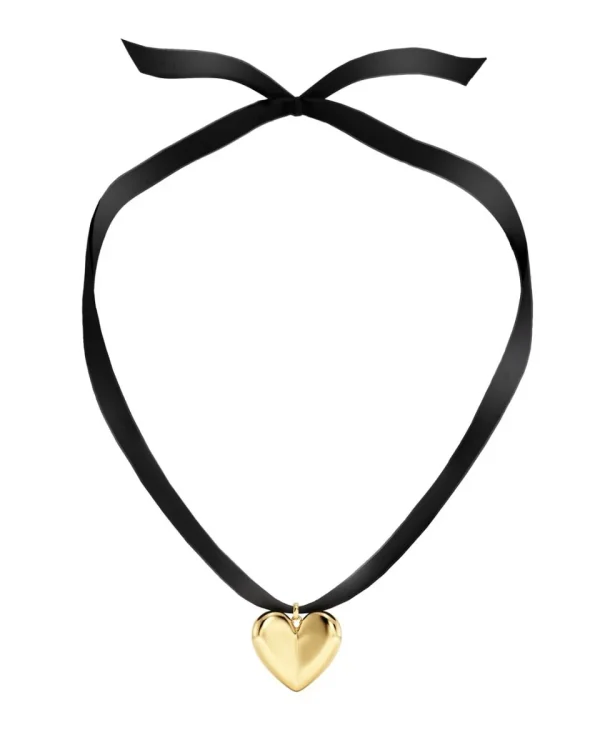Heart Black Ribbon Necklace Gold - Image 2
