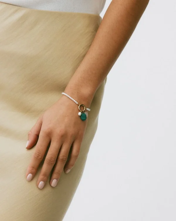 Beach Pearl Green Stone Bracelet Gold - Image 2