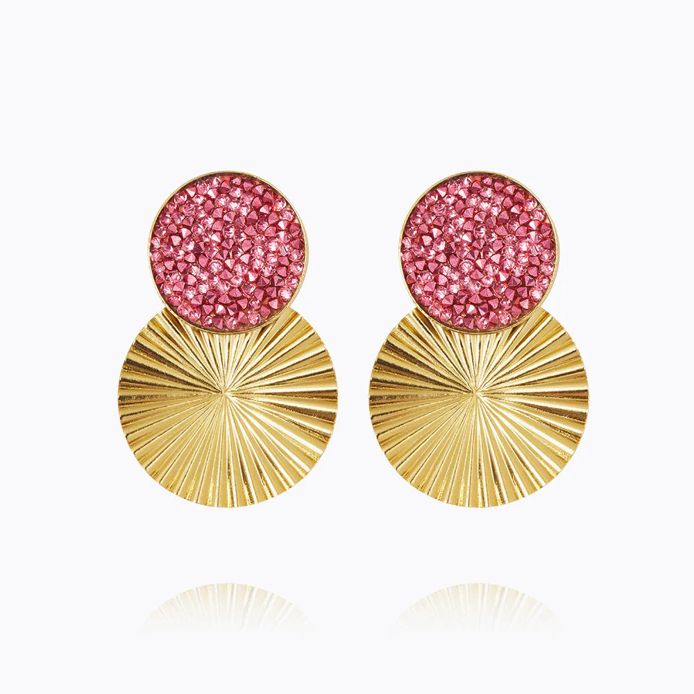 Red Double Circle Earrings/ Gold