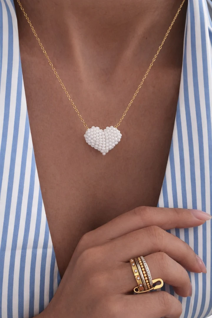 Beaded white love necklace