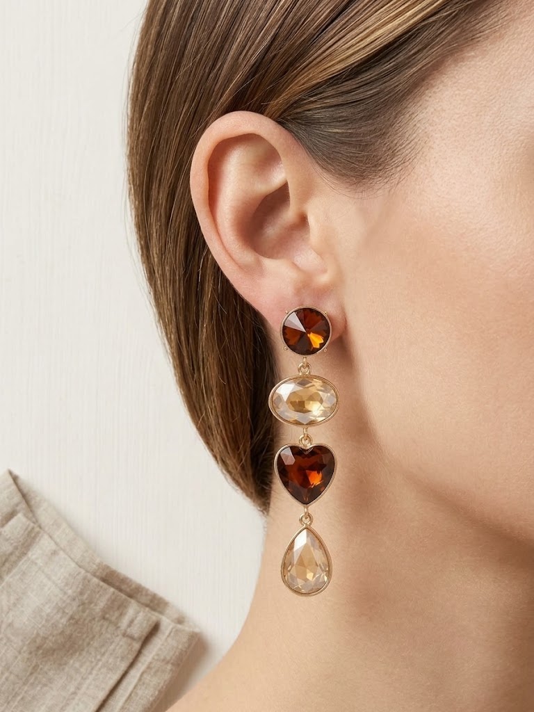 Vintage Amber Crystal Earrings - Image 2