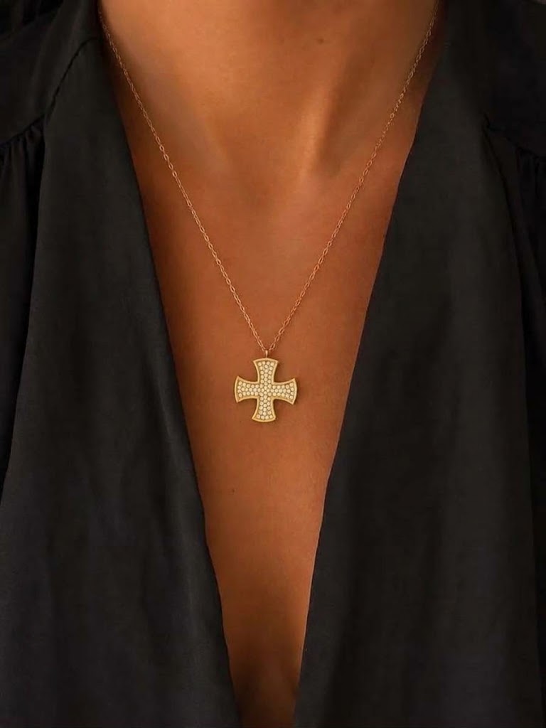 Sparkling Golden Cross Necklace