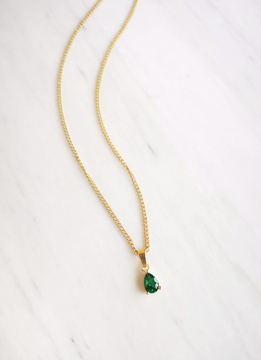 Petite Emerald Drop Necklace Gold
