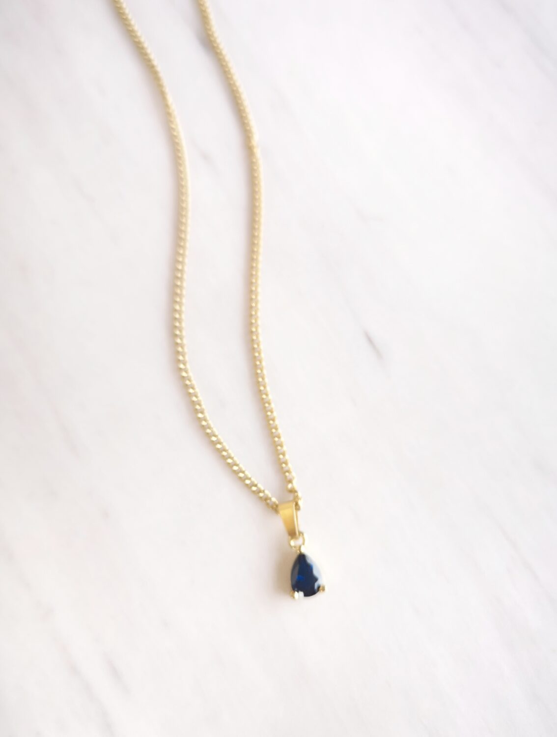 Petite Blue Drop Necklace Gold