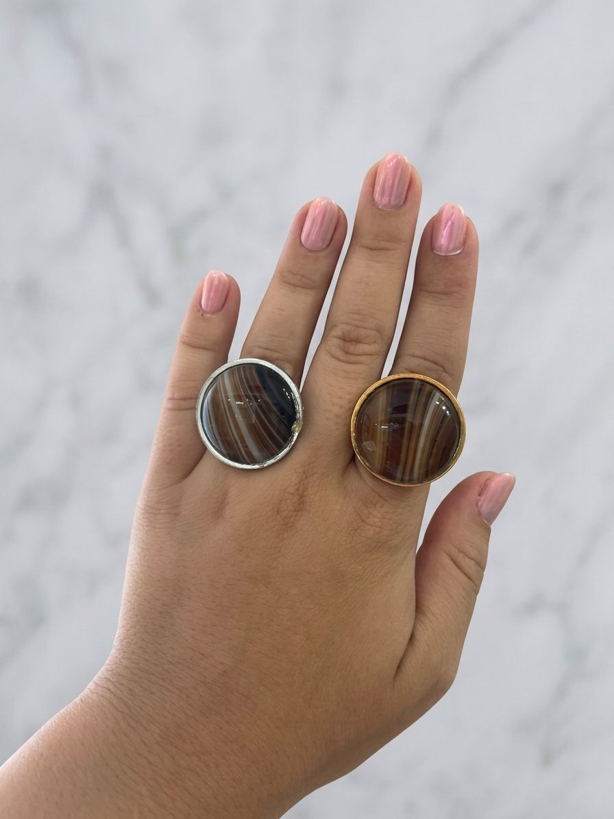 Brown light circle ring silver - Image 2