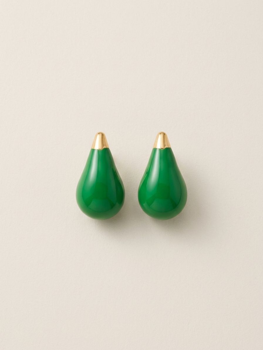 Green drop earrings light gold